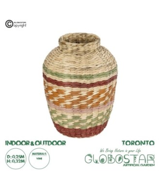 GloboStar® Artificial Garden TORONTO 21224 Διακοσμητικό Πλεκτό Καλάθι - Κασπώ Γλάστρα - Flower Pot Μπεζ με Πολύχρομο Π25 x M25 x Υ32cm
